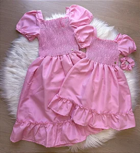 Vestido Encanto Mãe e Filha Manuzinha Rosa Bebê