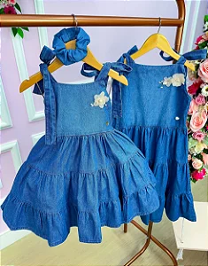 Vestido Encanto Mãe e Filha Manuzinha Jeans Flor