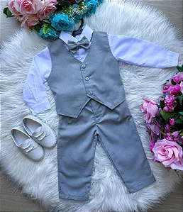 Conjunto Social Encanto Edu Colete Cinza Liso