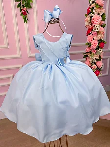 Vestido Luxo Encanto Kau Laços Azul Bebê