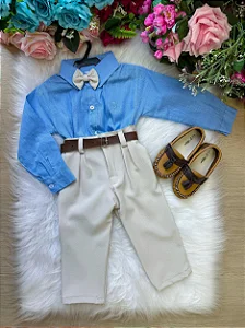 Conjunto Social Encanto Linho Azul e Palha