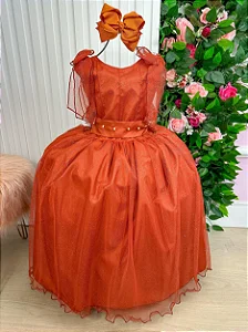 Vestido Luxo Encanto Longo Terracota