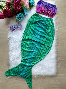 Fantasia Infantil Pequena Sereia Ariel Top e Calda