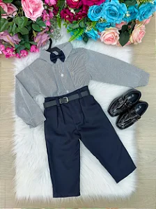 Conjunto Social Encanto Linho Mescla Calça Preta