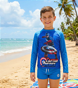 Conjunto Proteção Solar Capitão América Tamanho 10