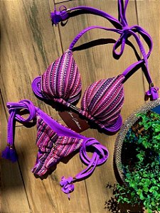 Biquíni Santorini Crochê Lilás  Handmade Collection Reversível e Empina Bumbum