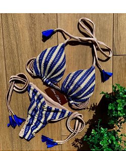 Biquíni Santorini Crochê Azul Royale Handmade Collection  Empina Bumbum