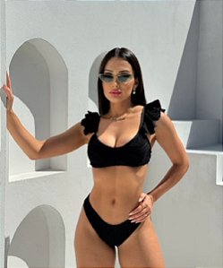 Biquíni Capri Meia Taça Renda Preto  Handmade Collection