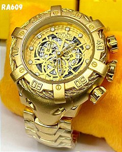 Relógio Masculino Invicta Zeus Magnum Dourado fundo Preto Pulseira