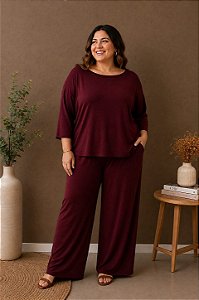 Conjunto de Pantalona com bolso e Blusa manga 3/4 - Decote Canoa