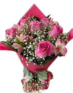 Buquê Rosa Com 6 Rosas