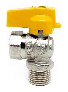 VÁLVULA ANGULAR 90º P/GAS - 1/2" MACHO X 1/2" FÊMEA