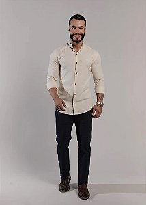 CAMISA VICENZA LINHO MANGA LONGA GOLA PADRE VIÉS OFF