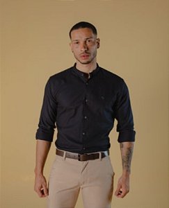 CAMISA GOLA PADRE VICENZA MANGA LONGA OXFORD PRETA