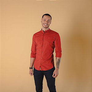 CAMISA VICENZA LINHO MANGA LONGA GOLA PADRE VIÉS CANELA