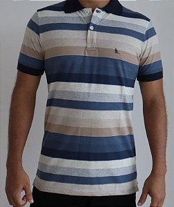CAMISA POLO PREMIUM LISTRADA AZUL / CAQUI EDGE
