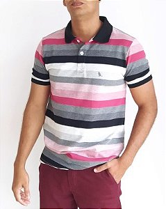 CAMISA POLO PREMIUM LISTRADA ROSA / CAQUI EDGE