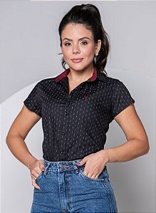 CAMISA FEMININA SOCIAL MANGA CURTA YVE PRETA