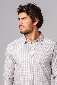 CAMISA SOCIAL XADREZ MANGA LONGA CINZA