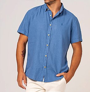 CAMISA LINHO MC ANKOR AZUL JEANS ESCURO