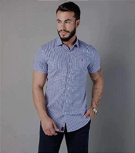 CAMISA MASCULINA VICENZA MANGA CURTA VICHY AZUL