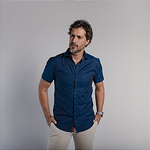 CAMISA VICENZA MANGA CURTA BOTÃO COBERTO AZUL