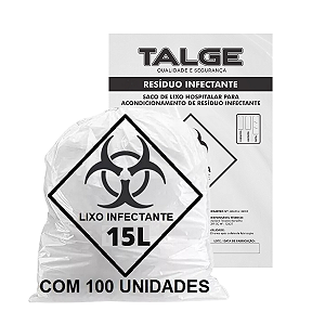 Saco de Lixo Hospitalar para resíduo Infectante Talge 15 LITROS 100 UNIDADES