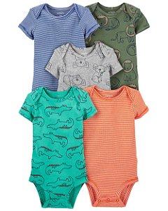 Kit Body 5 Peças Listrinhas Laranja - RN - Carter's