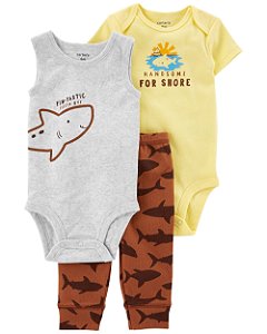 Conjunto 3 Peças Tubarão Marrom - 9m (6 a 9 meses) - Carter's