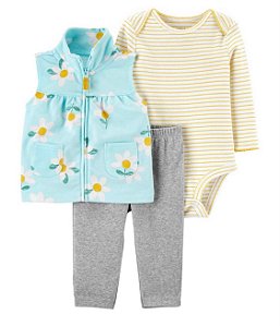 Conjunto 3 Peças Colete Floral Margarida - 24m (18 a 24 meses) - Carter's