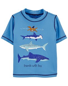 Camiseta UV Tubarão Azul - 12m (9 a 12 meses) - Carter's