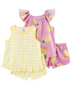 Kit Pijama 4 Peças Xadrez Amarelo/Rosa - 2T (2 a 3 anos) - Carter's