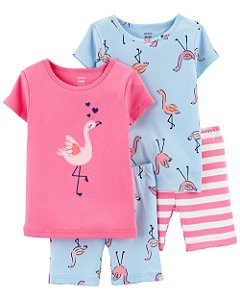 Kit Pijama 4 Peças Flamingo Azul/Rosa - 3T (3 a 4 anos) - Carter's