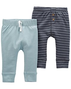2 Calças Azul Claro/Listrado - 6m (3 a 6 meses) - Carter's