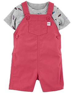 Jardineira Vermelha Blusa Cinza - 3m (1 a 3 meses) - Carter's