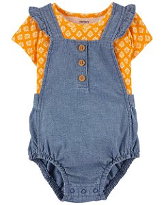 Jardineira Body Jeans Blusa Amarela - 6m (3 a 6 meses) - Carter's