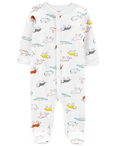 Pijama com pezinho Branco Rinoceronte - 6m (3 a 6 meses) - Carter's