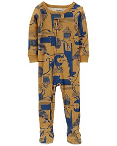 Pijama com pezinho Marrom Bichos Azul Marinho - 2T (2 a 3 anos) - Carter's