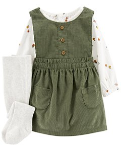 Jardineira/Vestido Veludo Verde  - 12m (9 a 12 meses) - Carter's