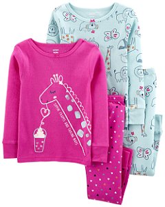 Kit Pijama 4 Peças Girafa Rosa - 2T (2 a 3 anos) - Carter's
