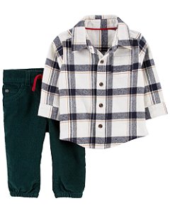 Conjunto 2 Peças Camisa Social Xadrez Branca - 9m (6 a 9 meses) - Carter's