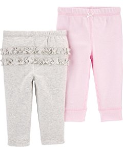 2 Calças Mescla/Rosinha - 12m (9 a 12 meses) - Carter's