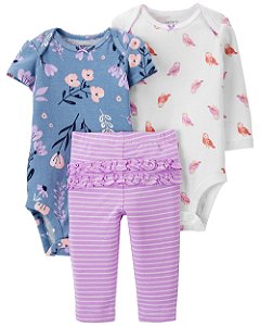Conjunto 3 peças Coruja Roxo - 3m (1 a 3 meses) - Carter's