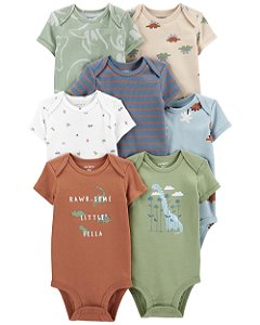 Kit Body 7 Peças Dino Verde/Marrom - 12m (9 a 12 meses) - Carter's