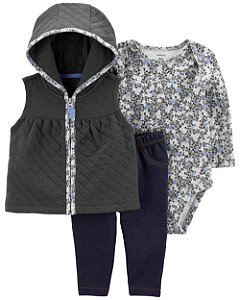 Conjunto 3 Peças Colete Chumbo Flores - 3m (1 a 3 meses) - Carter's