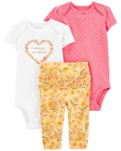 Conjunto 3 peças Rosa/Amarelo - RN - Carter's