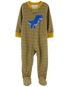 Pijama com pezinho Dino Listrado Mostarda/Cinza - 18m (12 a 18 meses) - Carter's