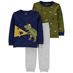 Conjunto 3 peças Manga Longa Camisa Dino - 2T (2 a 3 anos) - Carter's