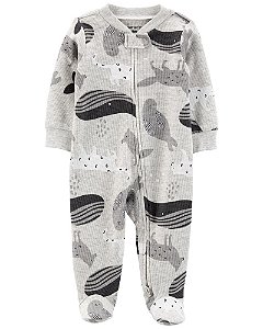 Pijama com pezinho Baleia Preta - 3m (1 a 3 meses) - Carter's