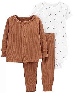 Conjunto 3 peças Casaco Marrom - RN - Carter's